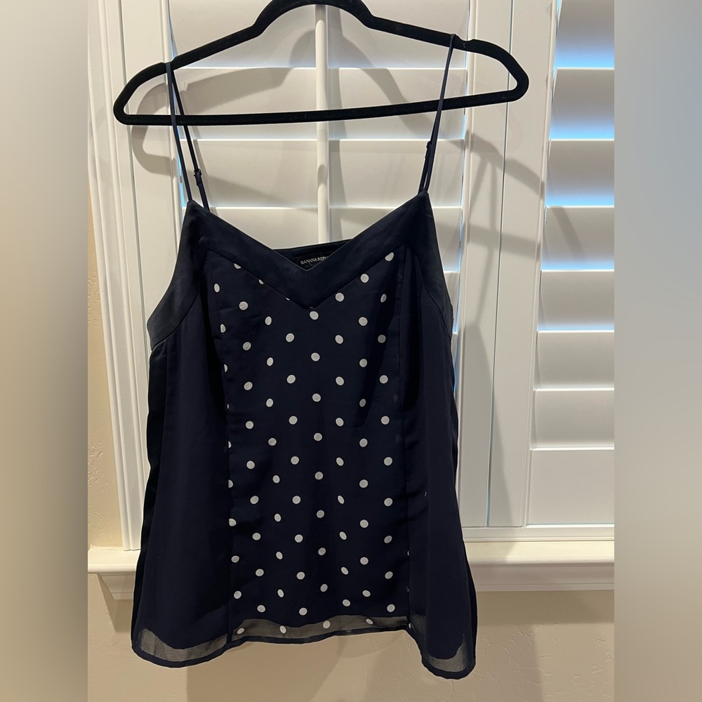 Large Size 12 Banana Republic Navy Polka Dot Spaghetti Strap tank